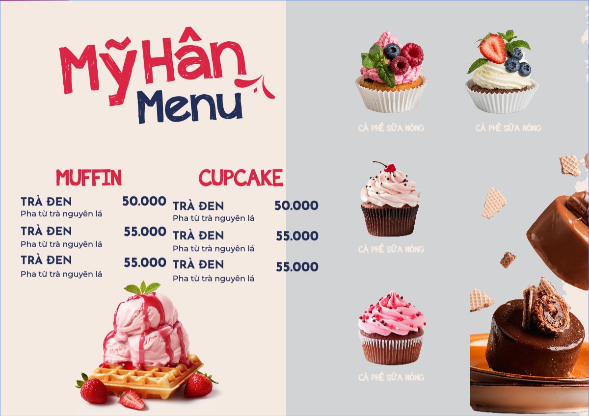 Mẫu Menu tờ rời (ngang) Đồ ăn, food, thực phẩm, ẩm thực, món ăn, F&B, nhà hàng, thức ăn, bánh ngọt, cake — LayerPic