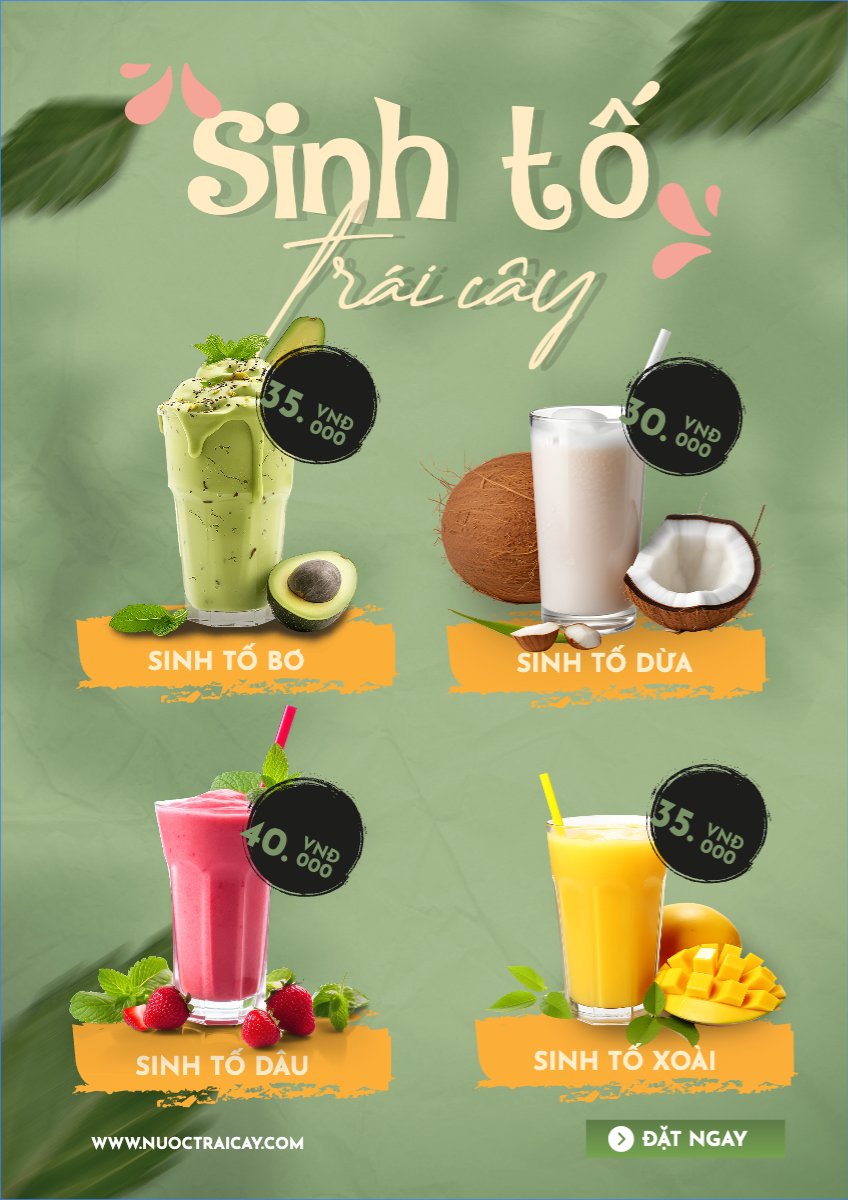 Mẫu Menu tờ rời (dọc) Nước uống, juice, giải khát, F&B, drink, nước ép — LayerPic