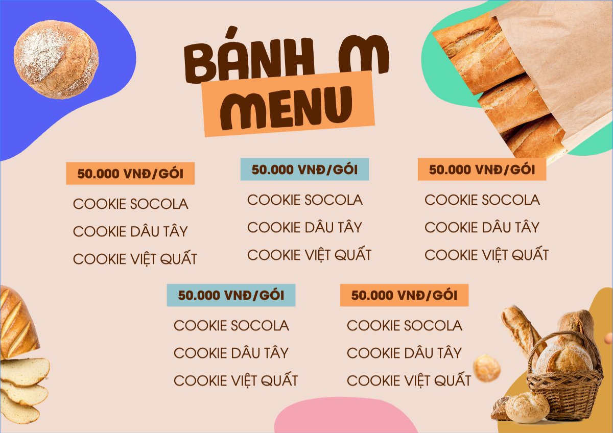 Mẫu Menu tờ rời (ngang) Đồ ăn, food, thực phẩm, ẩm thực, món ăn, F&B, nhà hàng, thức ăn, bakery, bánh ngọt — LayerPic