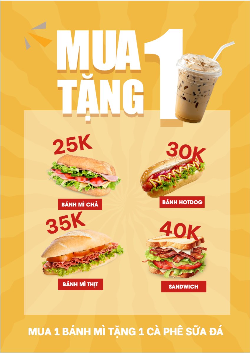 Mẫu Menu tờ rời (dọc) Đồ ăn, food, thực phẩm, ẩm thực, món ăn, F&B, nhà hàng, thức ăn, bánh mì — LayerPic