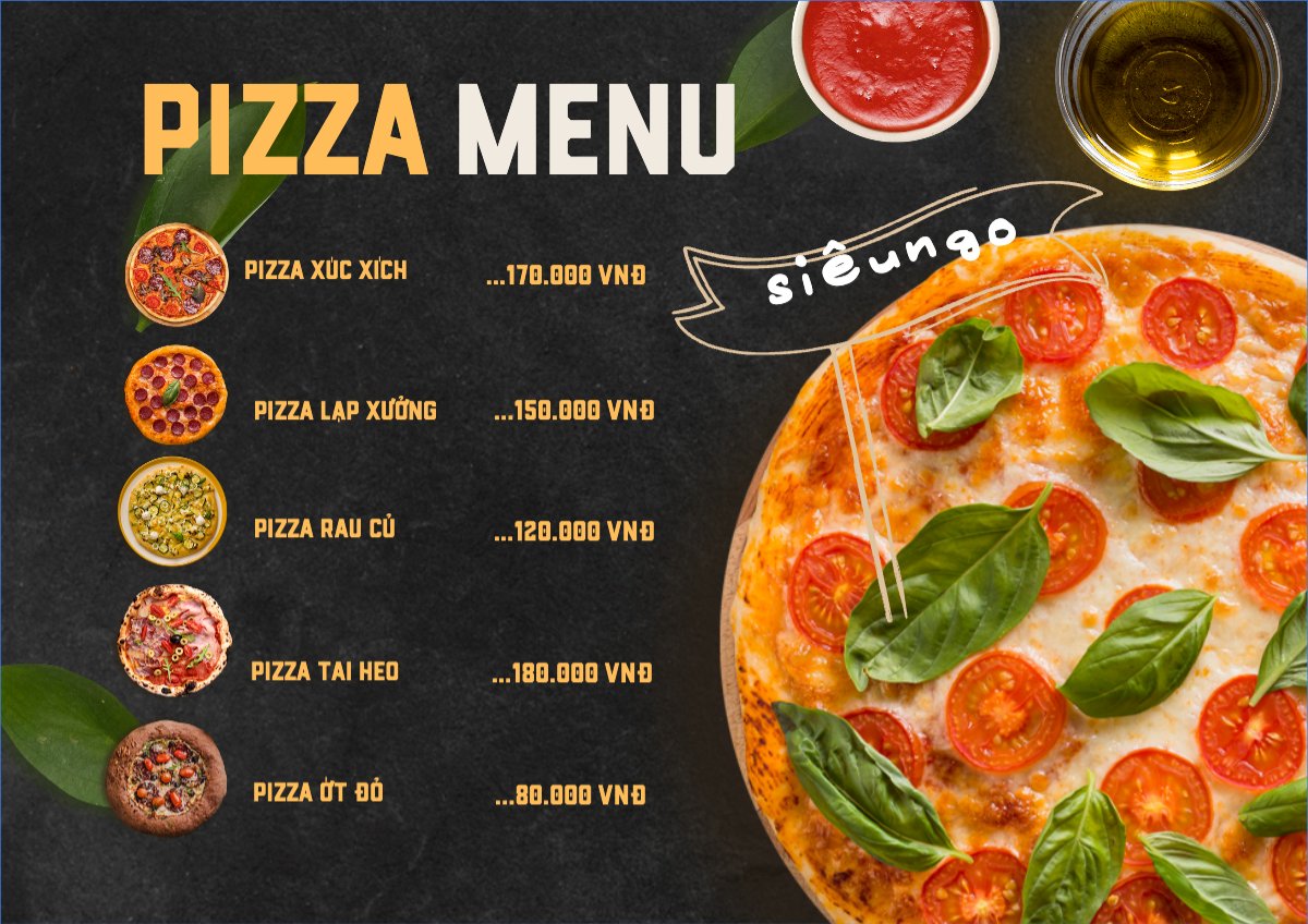 Mẫu Menu tờ rời (ngang) Đồ ăn, food, thực phẩm, ẩm thực, món ăn, F&B, nhà hàng, thức ăn, pizza — LayerPic