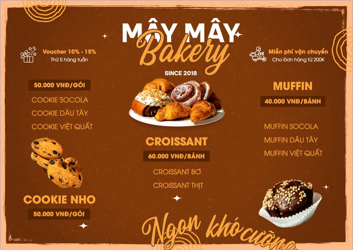 Mẫu Menu tờ rời (ngang) Đồ ăn, food, thực phẩm, ẩm thực, món ăn, F&B, nhà hàng, thức ăn, cake, bánh — LayerPic