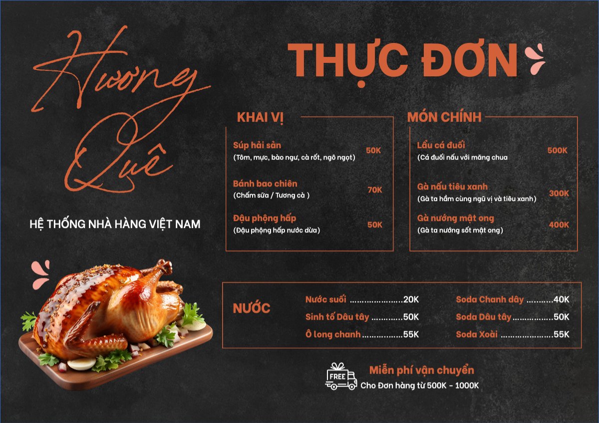 Mẫu Menu tờ rời (ngang) Đồ ăn, food, thực phẩm, ẩm thực, món ăn, F&B, nhà hàng, thức ăn — LayerPic