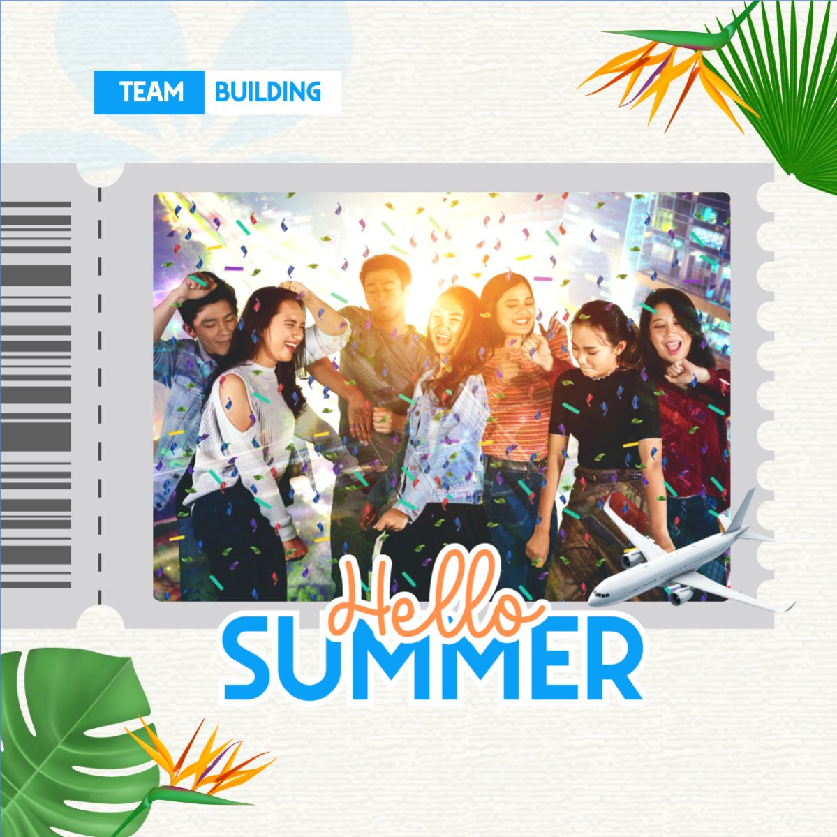 Mẫu Bài post MXH vuông Team building, mùa hè, summer, Du lịch, travel, tourism, trải nghiệm, khám phá — LayerPic