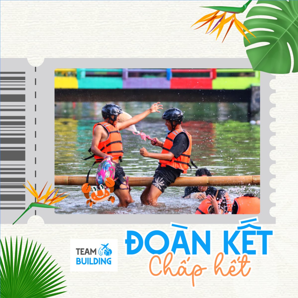 Mẫu Bài post MXH vuông Team building, mùa hè, summer, Du lịch, travel, tourism, trải nghiệm, khám phá — LayerPic