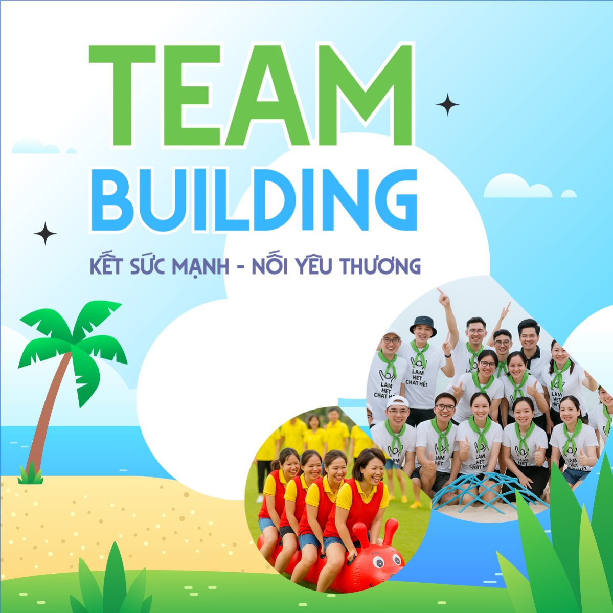 Mẫu Bài post MXH vuông Team building, mùa hè, summer,Du lịch, travel, tourism, trải nghiệm, khám phá — LayerPic