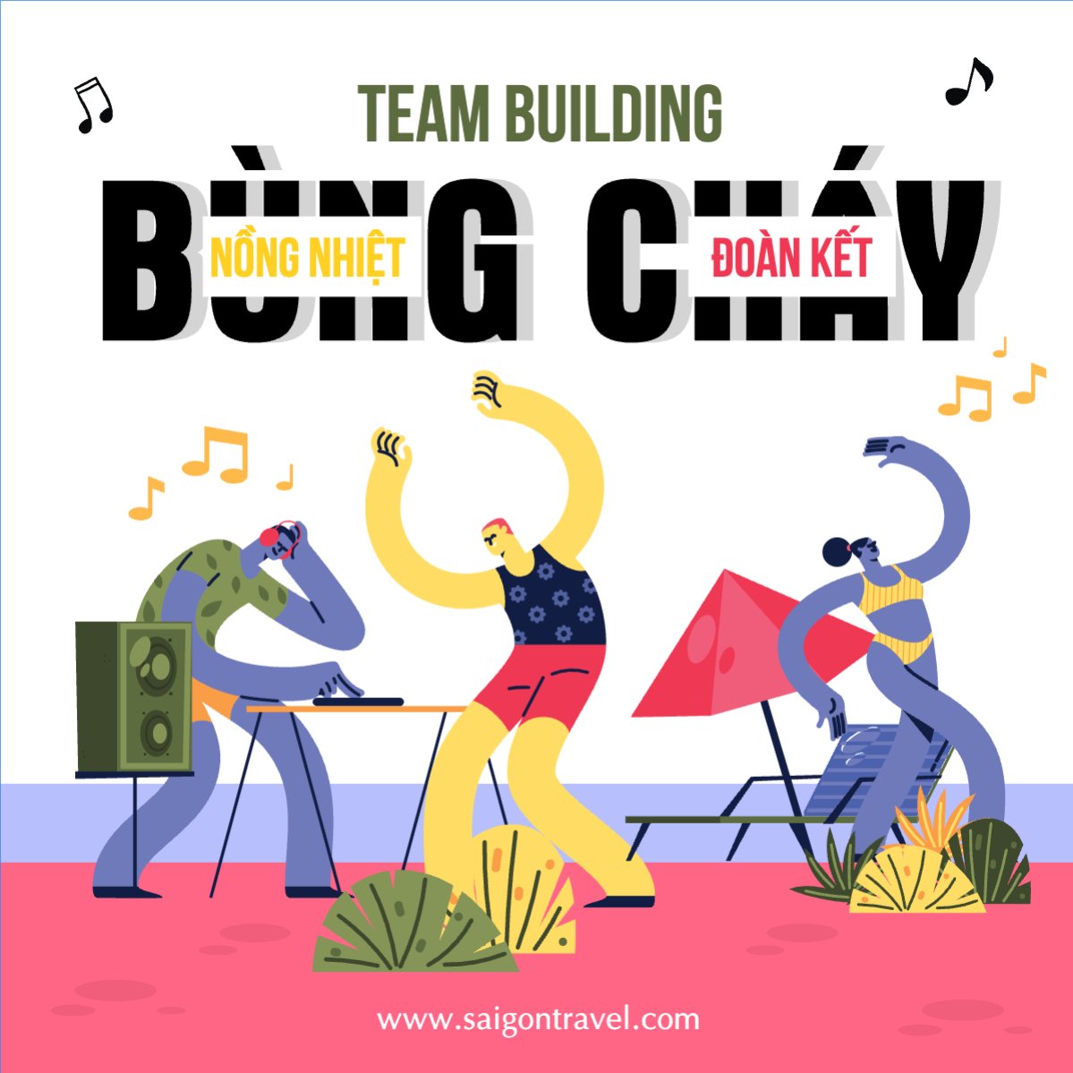 Mẫu Bài post MXH vuông Team building, Du lịch, travel, tourism, trải nghiệm, khám phá — LayerPic