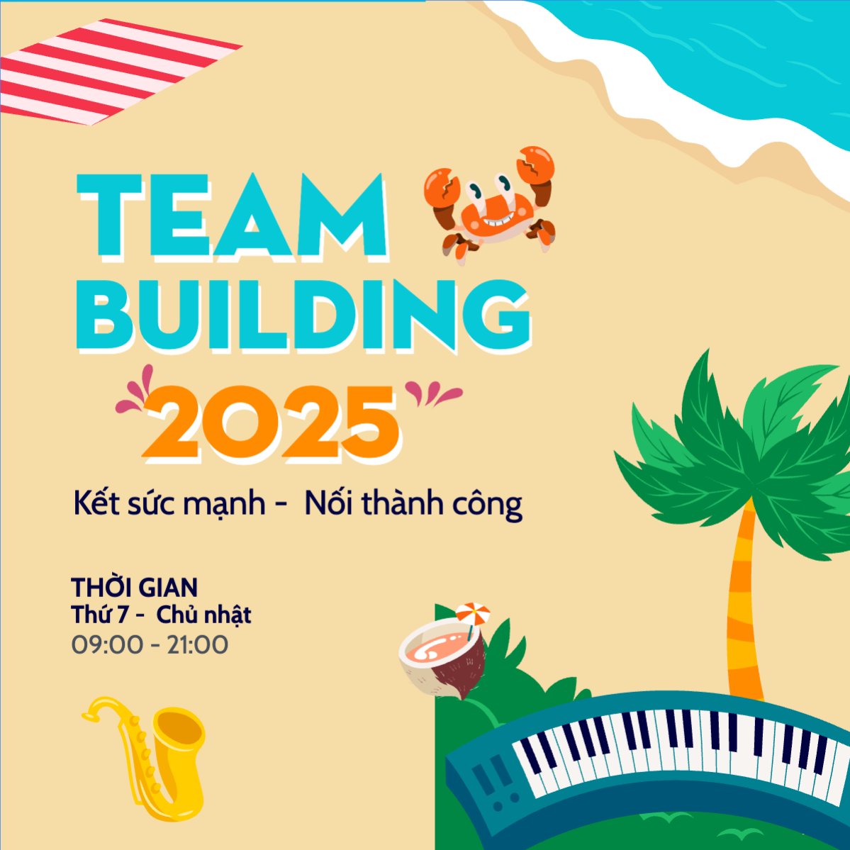 Mẫu Bài post MXH vuông Team building, Du lịch, travel, tourism, trải nghiệm, khám phá — LayerPic