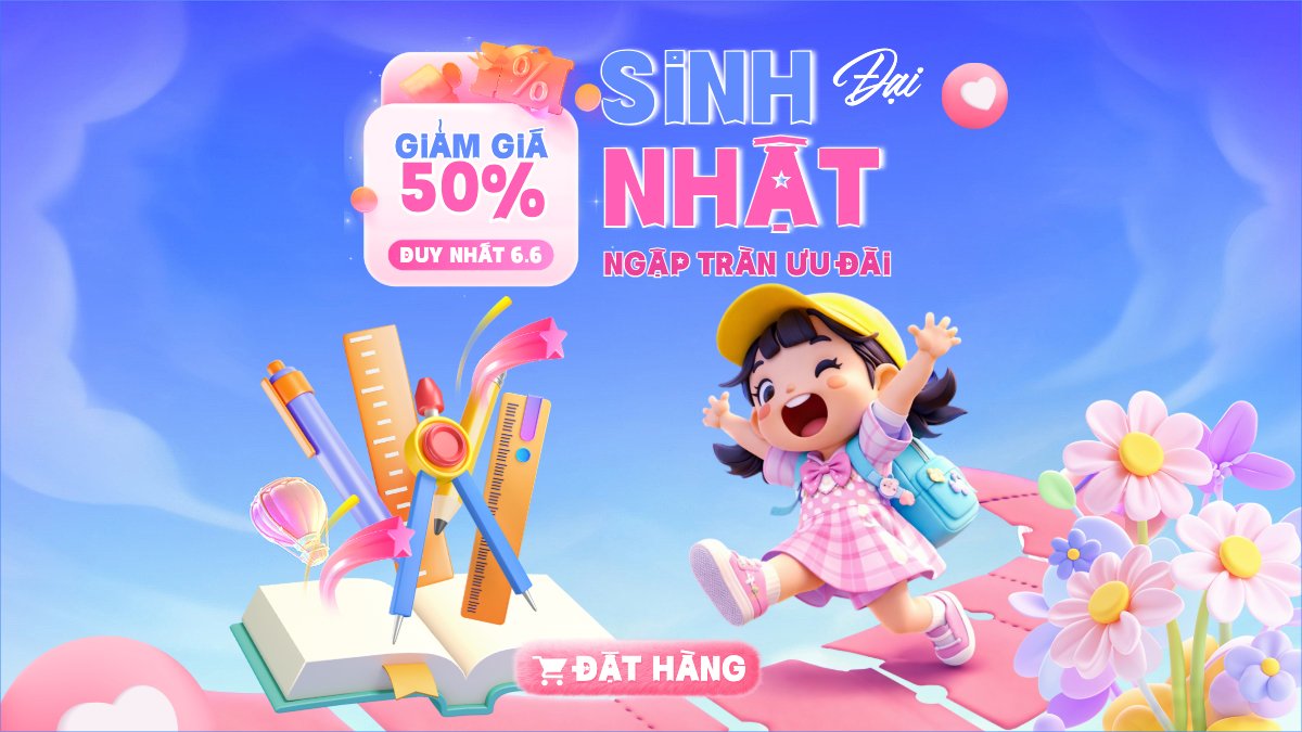 Mẫu Bài post MXH (16:9) Đại tiệc sinh nhật ngập tràn ưu đãi — LayerPic
