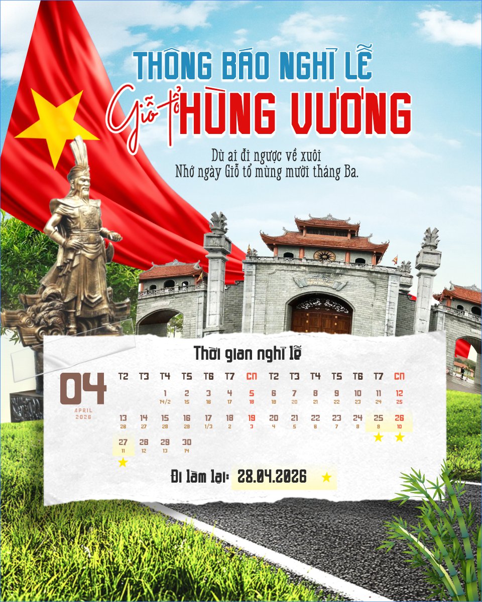 Mẫu Bài post MXH dọc Thông báo nghỉ lễ Giỗ tổ Hùng Vương 2026 — LayerPic