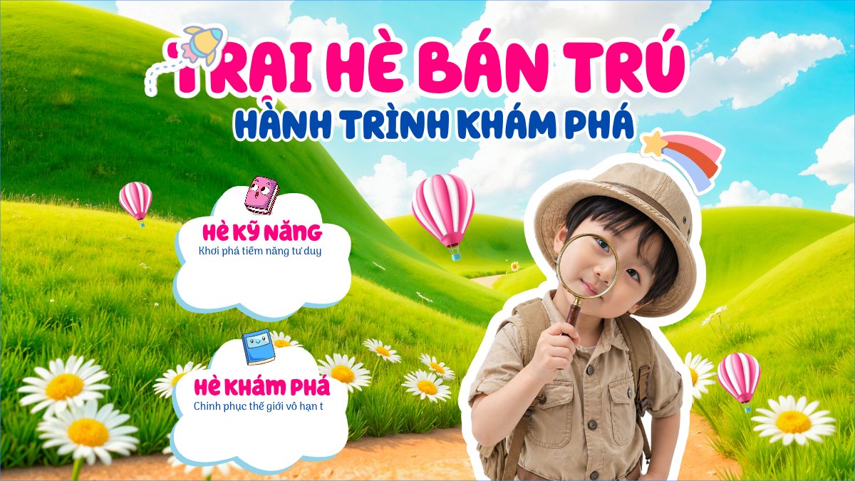 Mẫu Bài post MXH (16:9) Trại hè bán trú — LayerPic