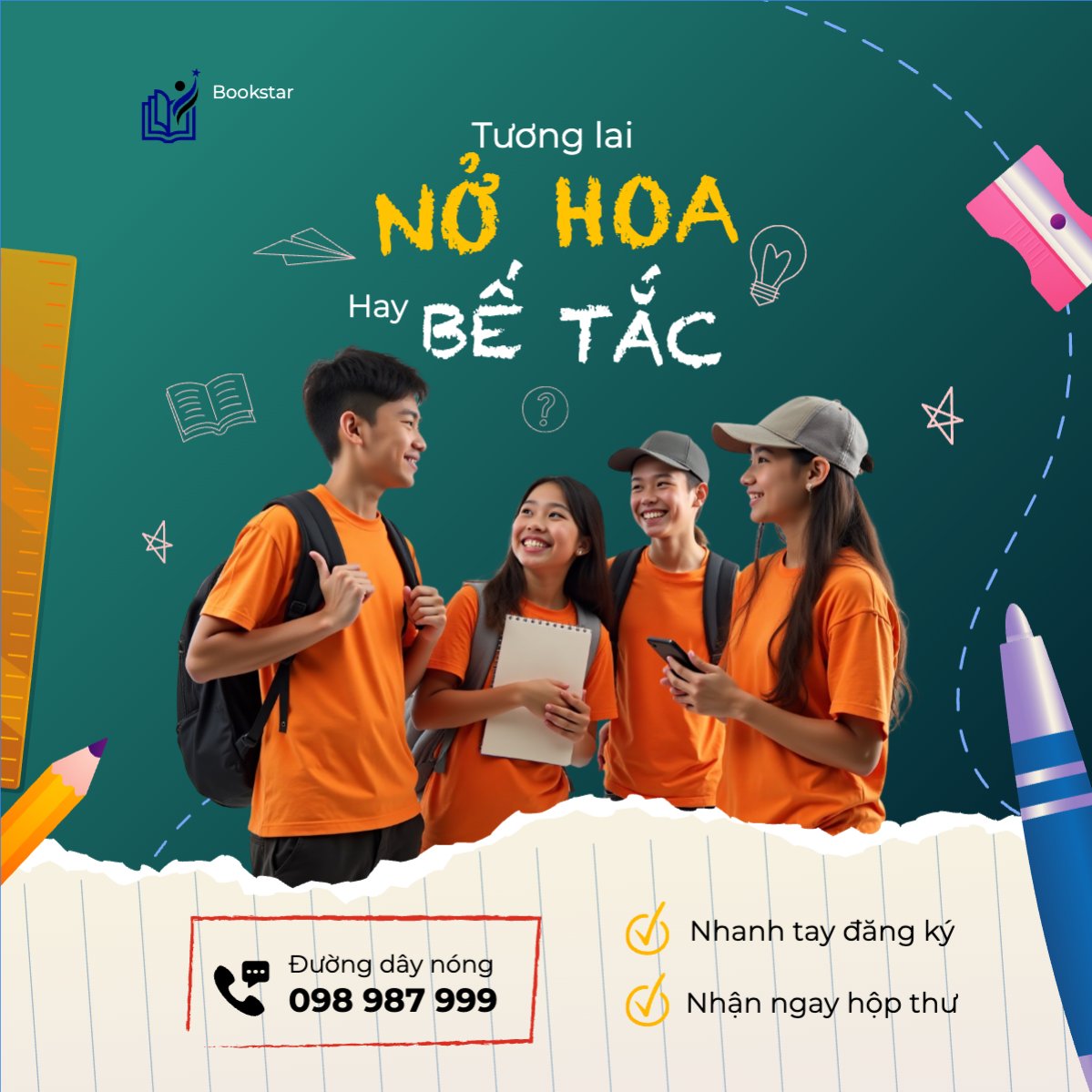 Mẫu Bài post MXH vuông Giáo dục, education, học sinh, sinh viên, student, thông báo — LayerPic