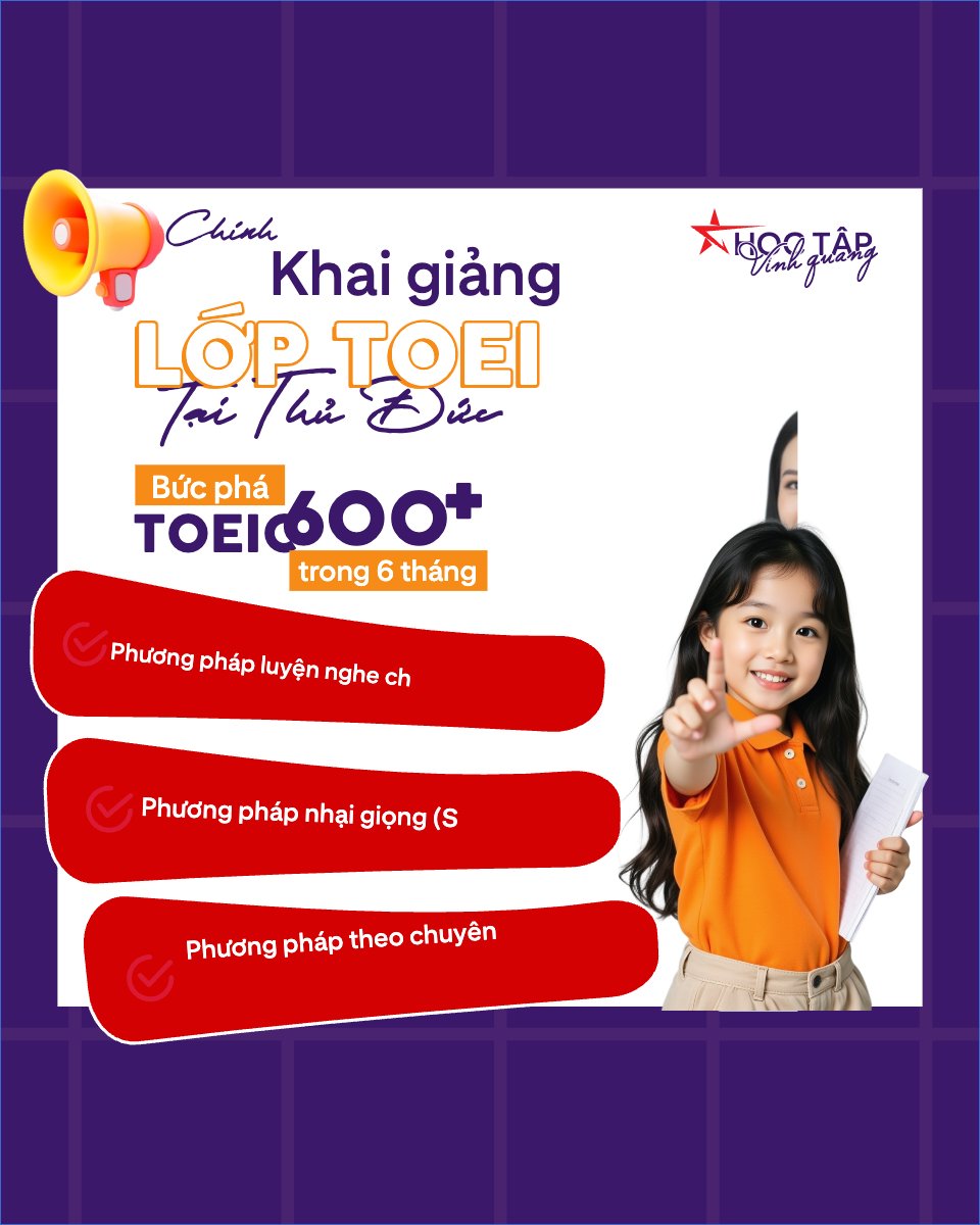 Mẫu Bài post MXH dọc Chính thức khai giảng lớp Toeic tại Thủ Đức — LayerPic