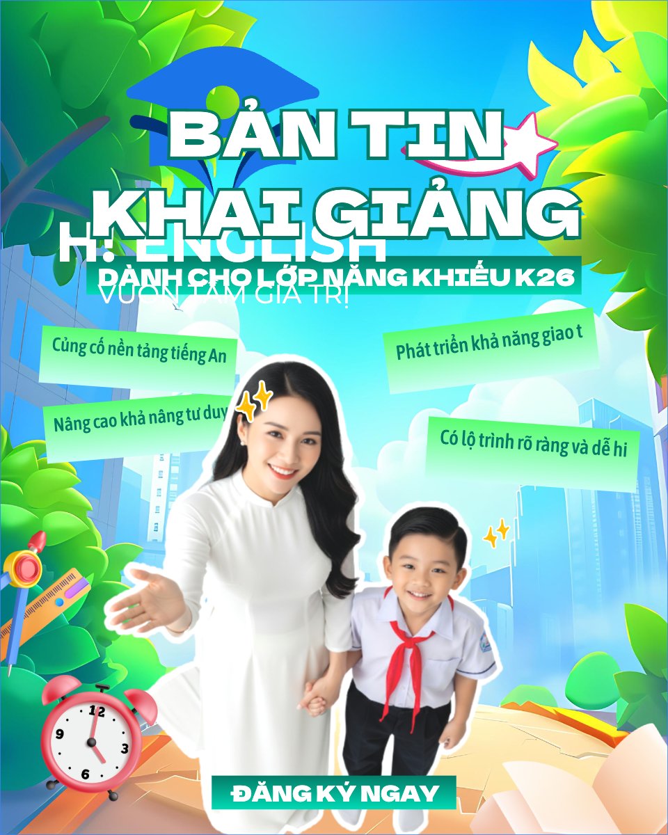 Mẫu Bài post MXH dọc Bản tin khai giảng — LayerPic