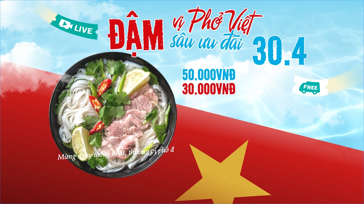 Mẫu Bài post MXH (16:9) Đậm vị Phở Việt đậm sâu ưu đãi — LayerPic