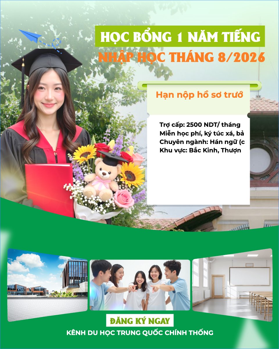 Mẫu Bài post MXH dọc Học bổng 1 năm tiếng — LayerPic