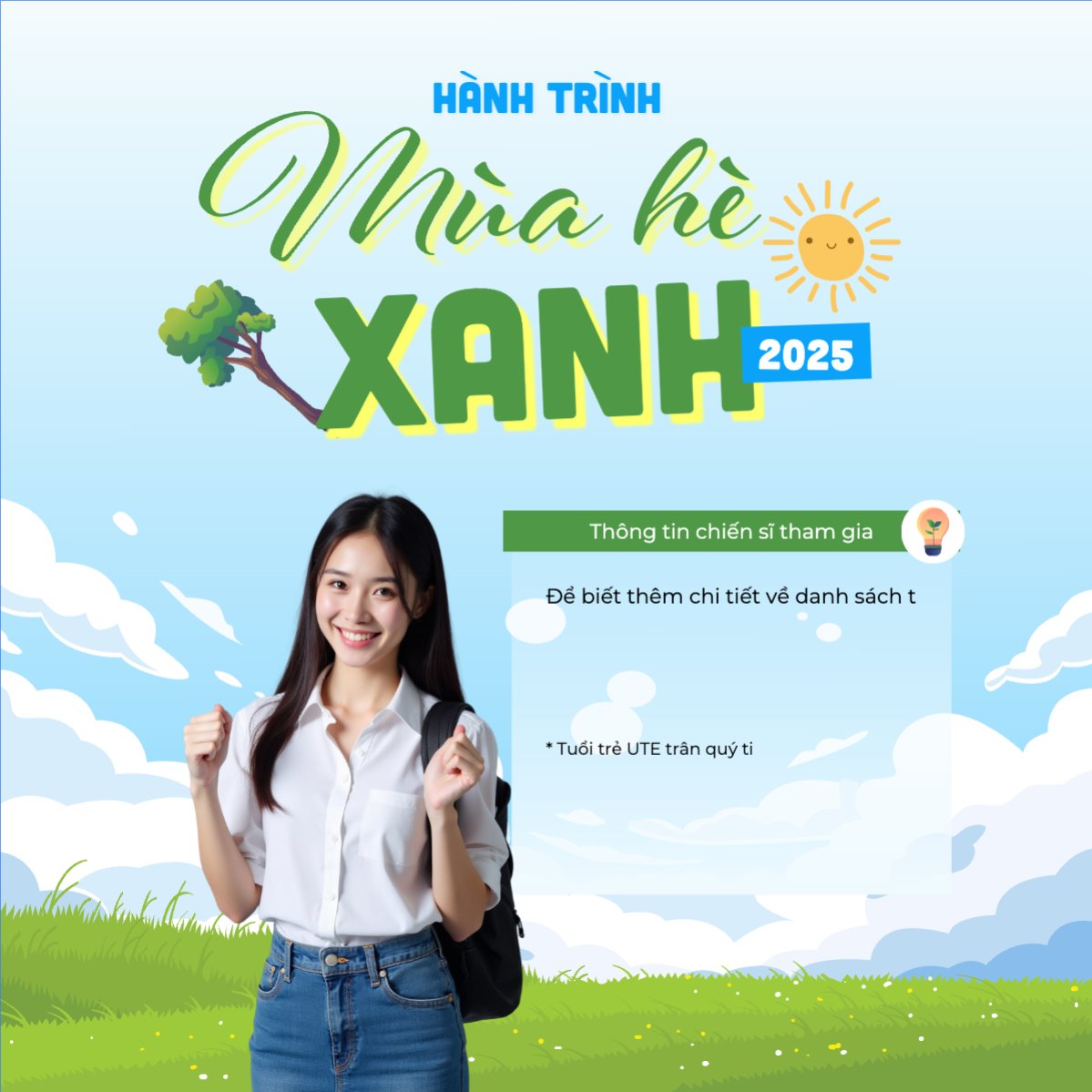 Mẫu Bài post MXH vuông Mùa hè xanh, tình nguyện, bảo vệ môi trường, giáo dục, education, school, trường học — LayerPic