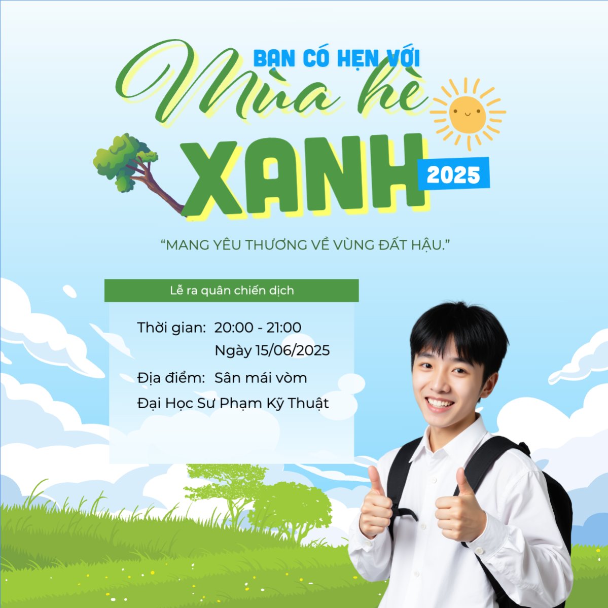 Mẫu Bài post MXH vuông Mùa hè xanh, tình nguyện, bảo vệ môi trường, giáo dục, education, school, trường học — LayerPic