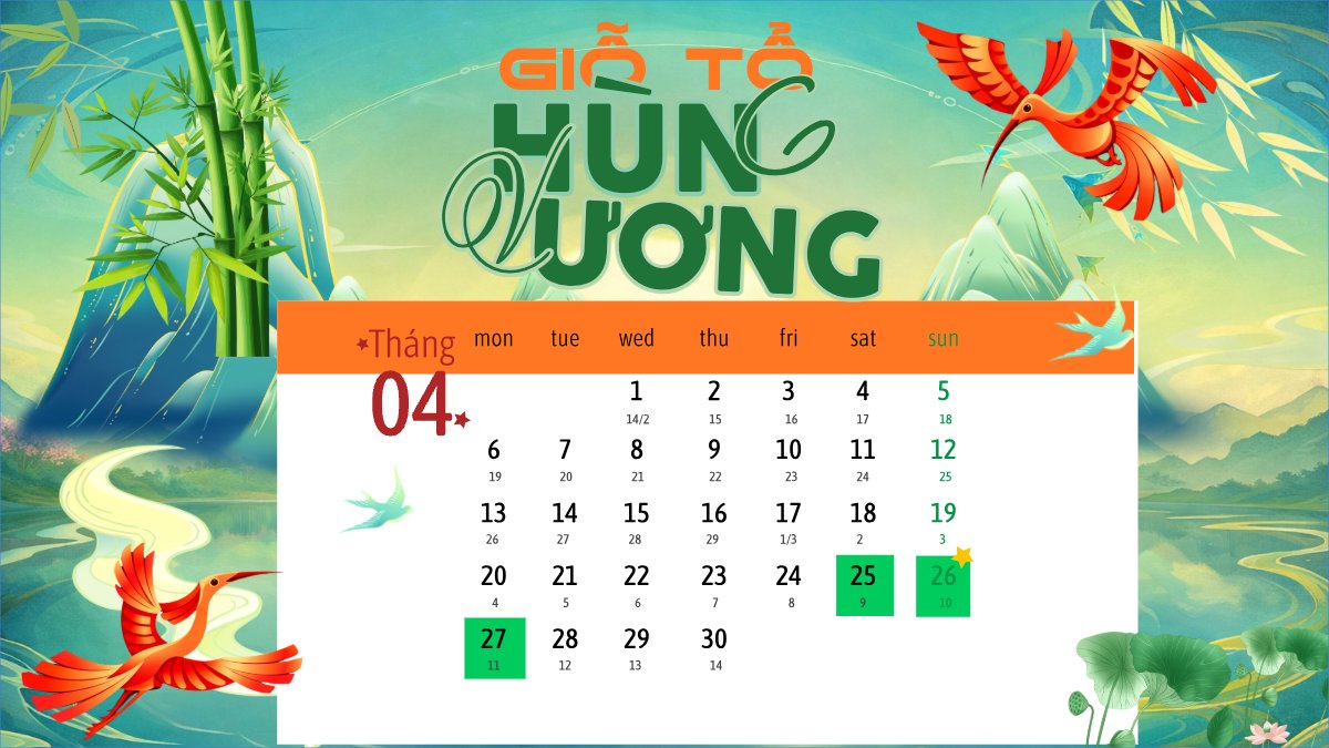 Mẫu Bài post MXH (16:9) Lịch nghỉ lễ Giỗ Tổ Hùng Vương — LayerPic