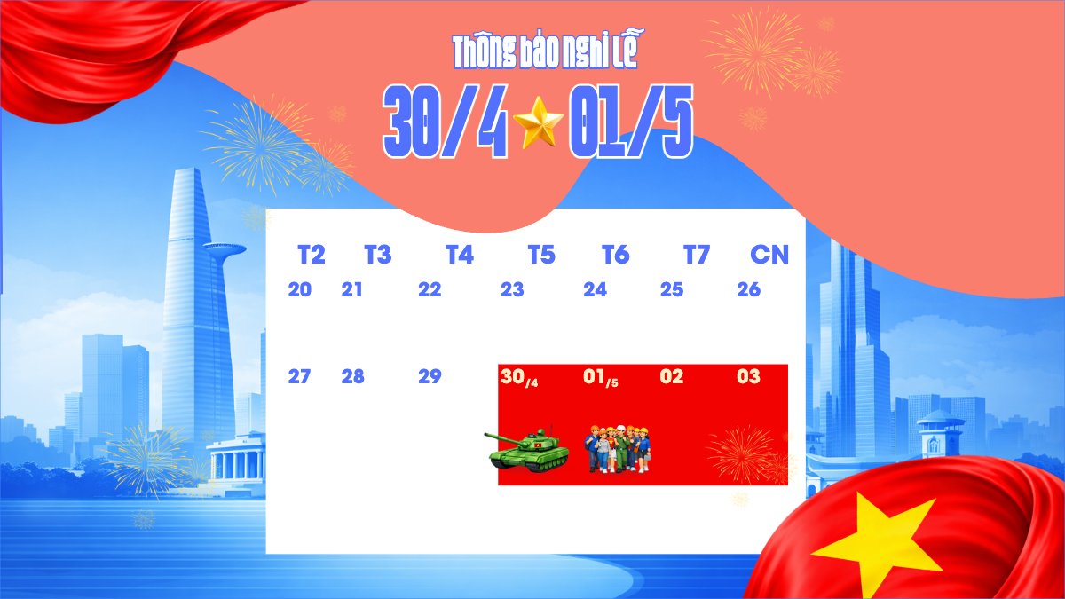 Mẫu Bài post MXH (16:9) Lịch nghỉ lễ 30/4-1/5 — LayerPic