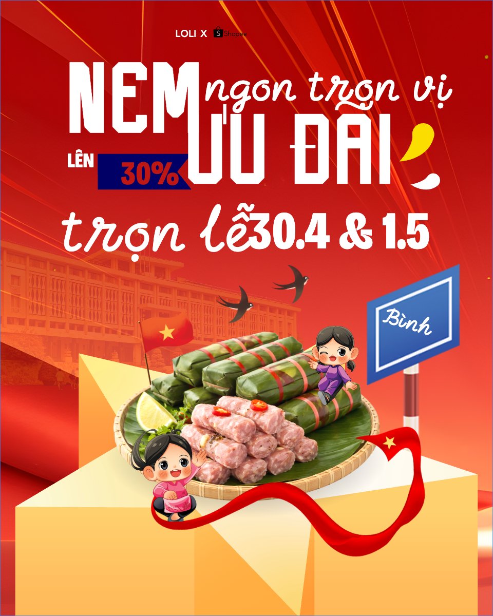 Mẫu Bài post MXH dọc Nem ngon trọn vị ưu đãi trọn lễ 30.4 và 1.5 — LayerPic