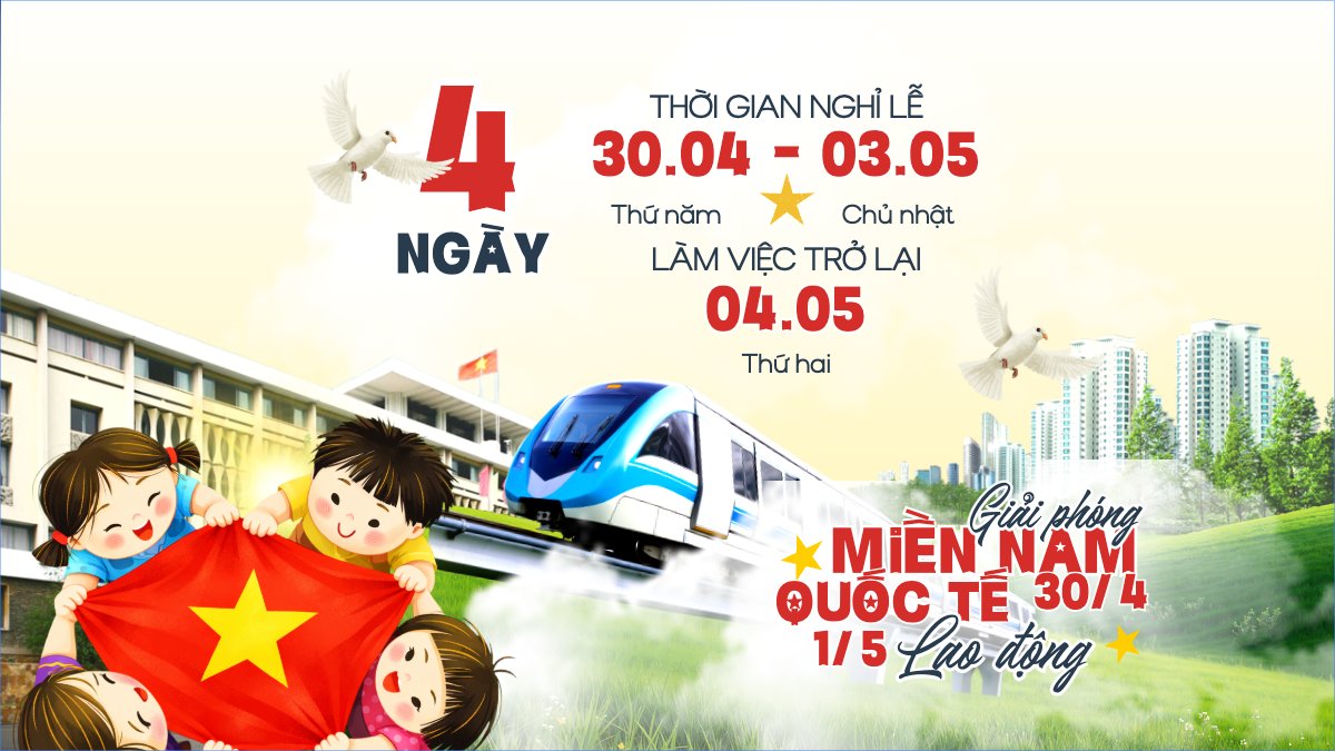 Mẫu Bài post MXH (16:9) Thông báo nghỉ lễ Giải phóng miền Nam 30/4 và Quốc tế Lao động 1/5 — LayerPic