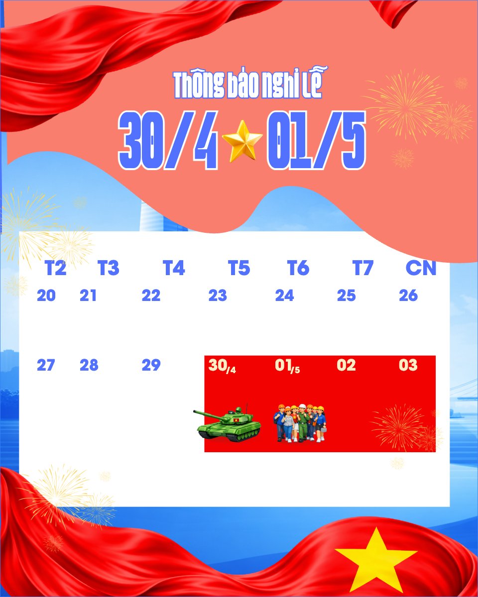 Mẫu Bài post MXH dọc Lịch nghỉ lễ 30/4-1/5 — LayerPic