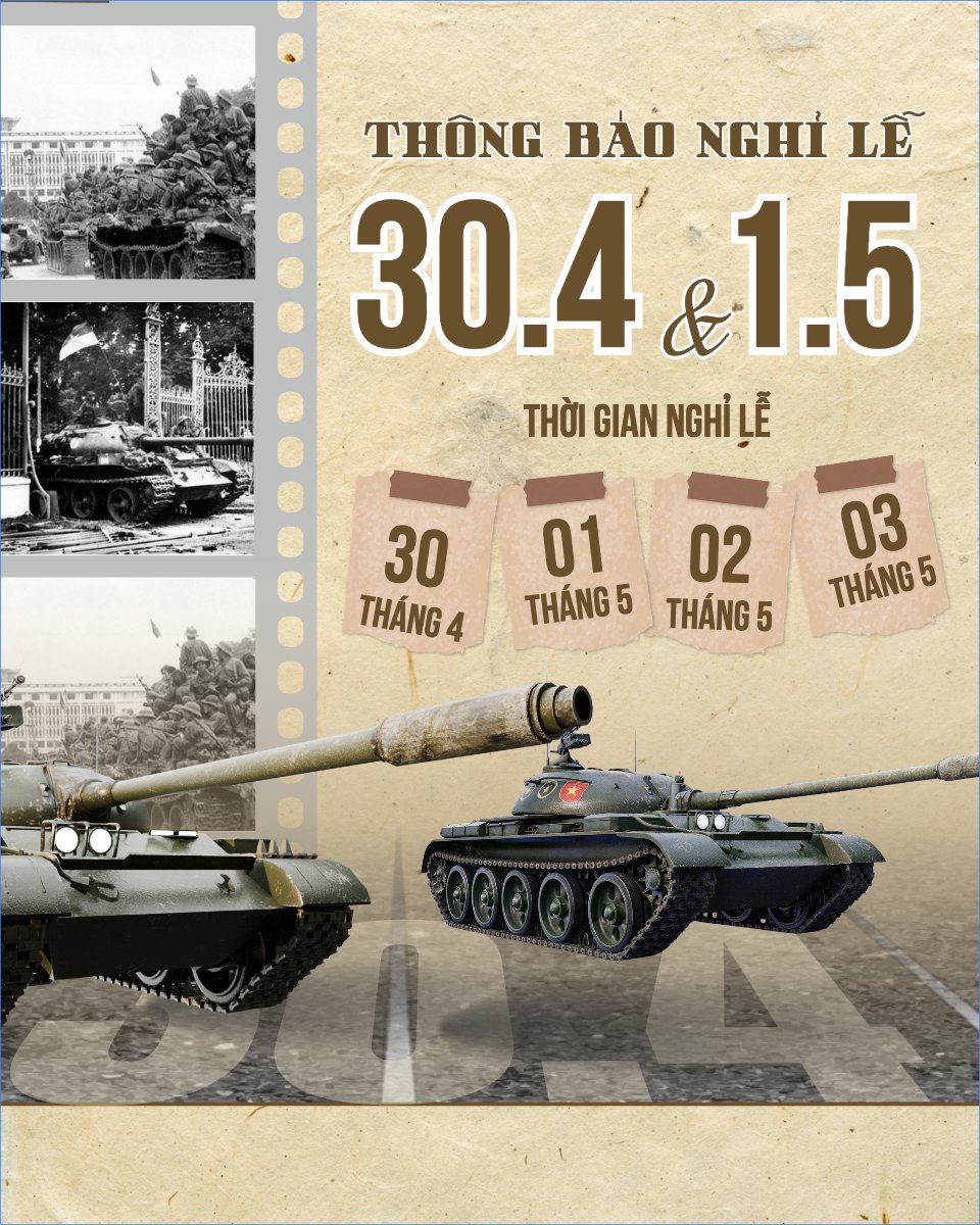 Mẫu Bài post MXH dọc Lịch nghỉ lễ 30/4-1/5 — LayerPic