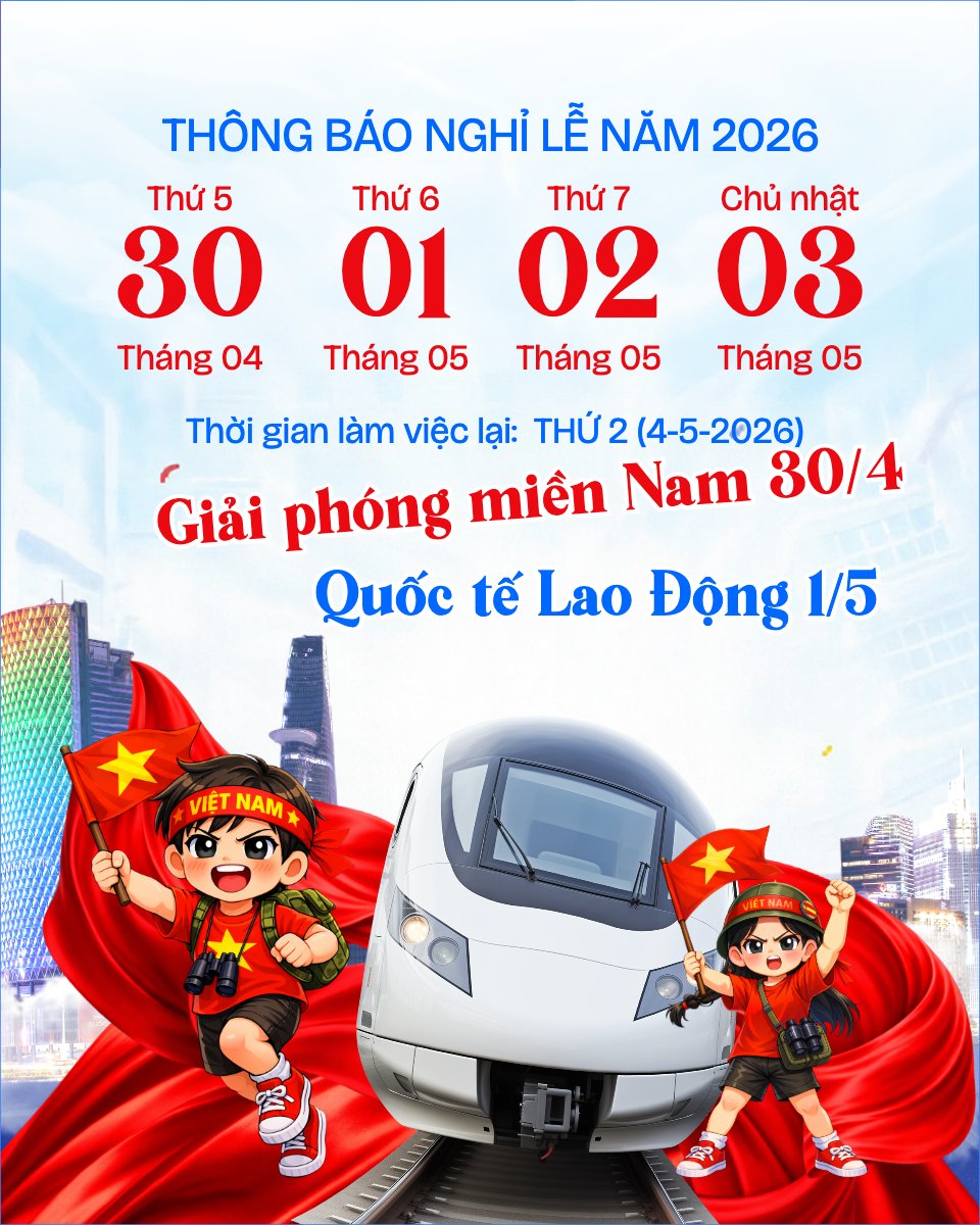 Mẫu Bài post MXH dọc Thông báo nghỉ lễ Giải phóng miền Nam 30/4 và Quốc tế Lao động 1/5 — LayerPic