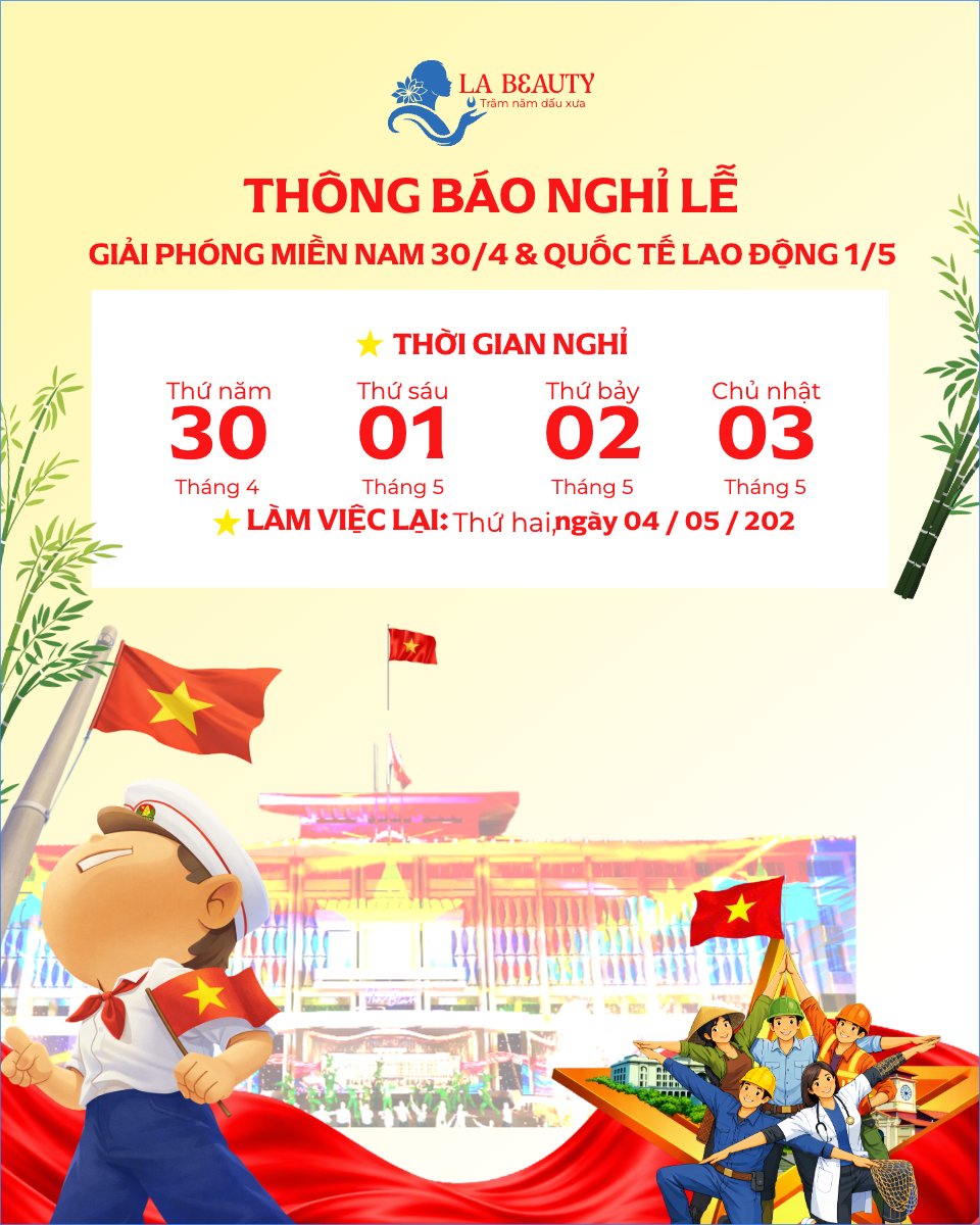 Mẫu Bài post MXH dọc Thông báo nghỉ lễ Giải phóng miền Nam 30/4 và Quốc tế Lao động 1/5 — LayerPic