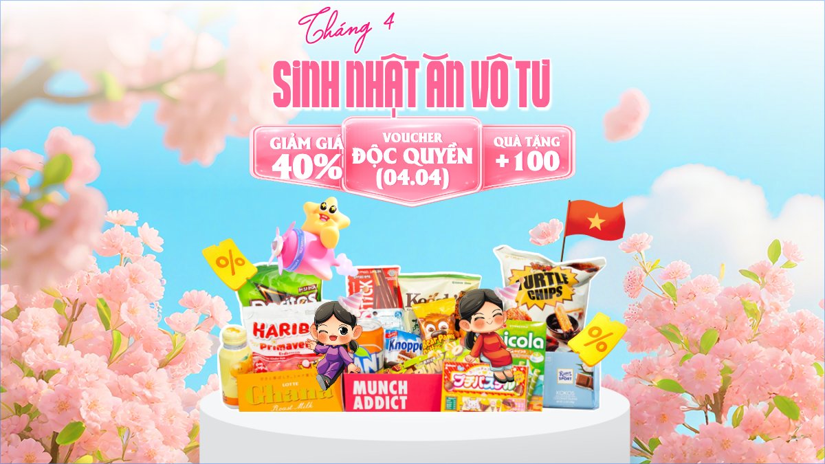 Mẫu Bài post MXH (16:9) Tháng 4 sinh nhật ăn vô tư — LayerPic