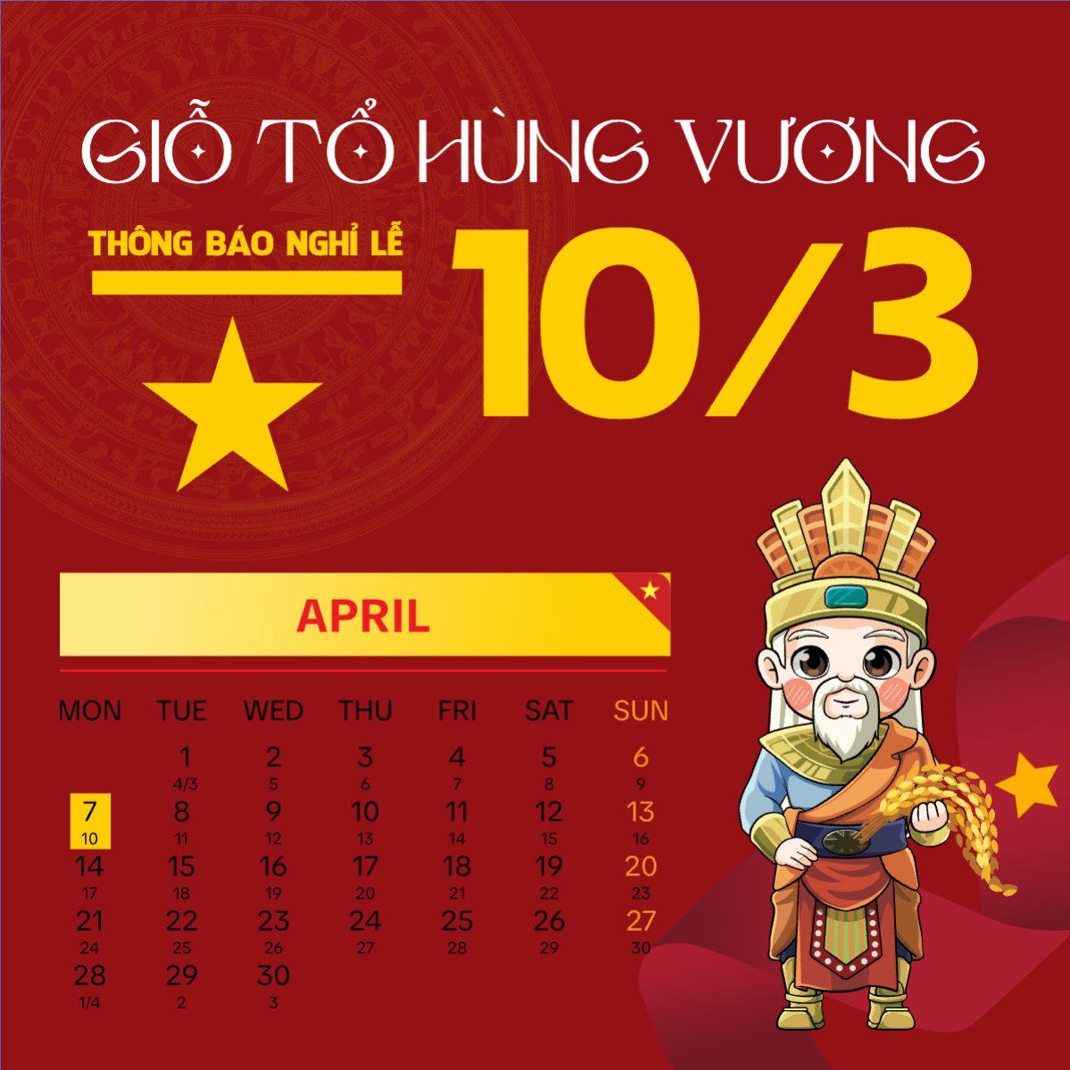 Mẫu Bài post MXH vuông 10/3, Giỗ Tổ Hùng Vương, Việt Nam, truyền thống, Vietnamese, sự kiện, lễ hội, event — LayerPic