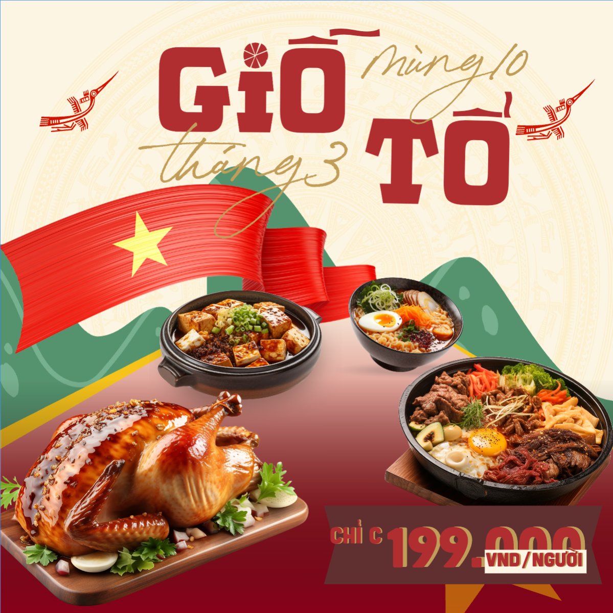 Mẫu Bài post MXH vuông 10/3, Giỗ Tổ Hùng Vương, Việt Nam, truyền thống, Vietnamese, sự kiện, lễ hội, event — LayerPic