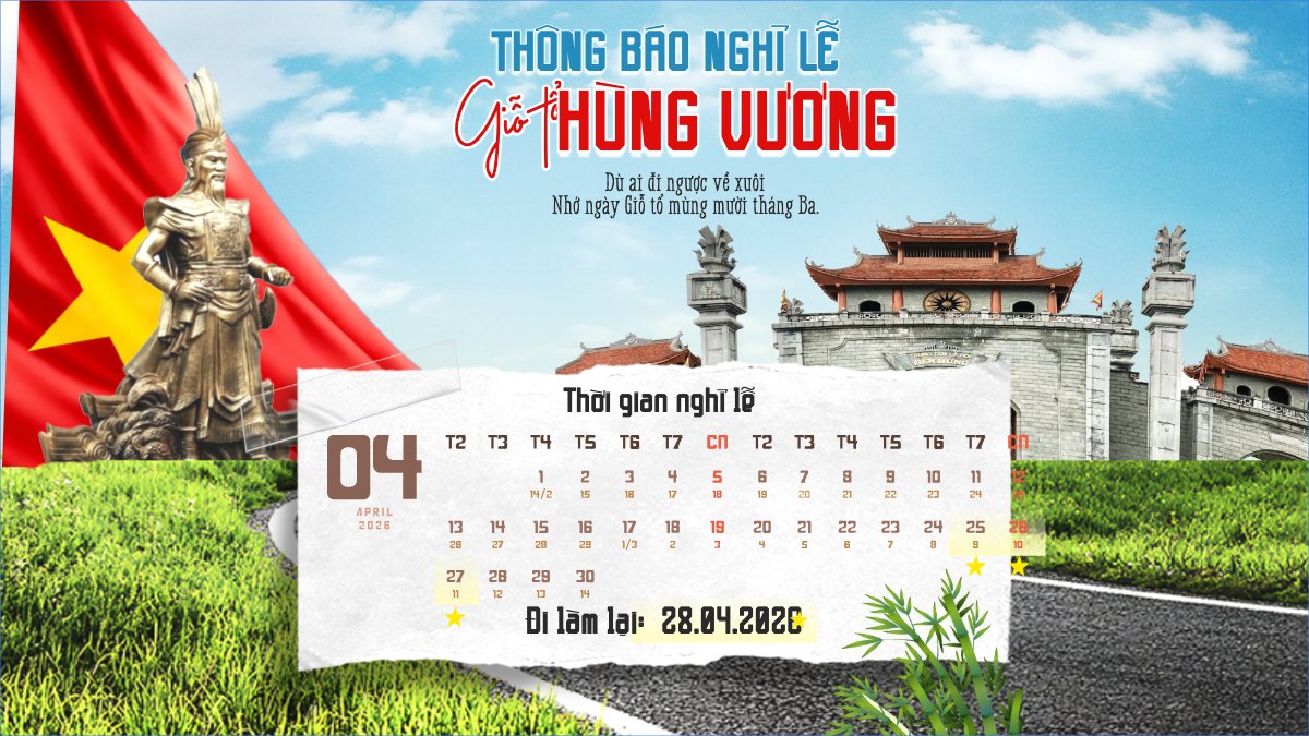 Mẫu Bài post MXH (16:9) Thông báo nghỉ lễ Giỗ tổ Hùng Vương 2026 — LayerPic