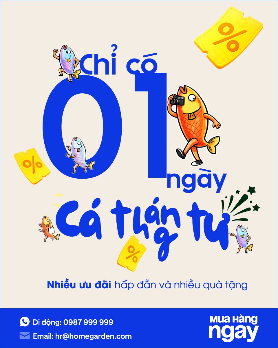 Mẫu Bài post MXH dọc Cá tháng tư giảm giá — LayerPic