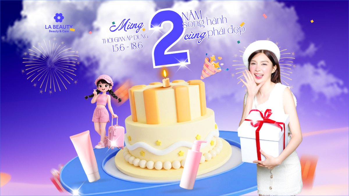 Mẫu Bài post MXH (16:9) Mừng 2 năm song hành cùng phái đẹp — LayerPic