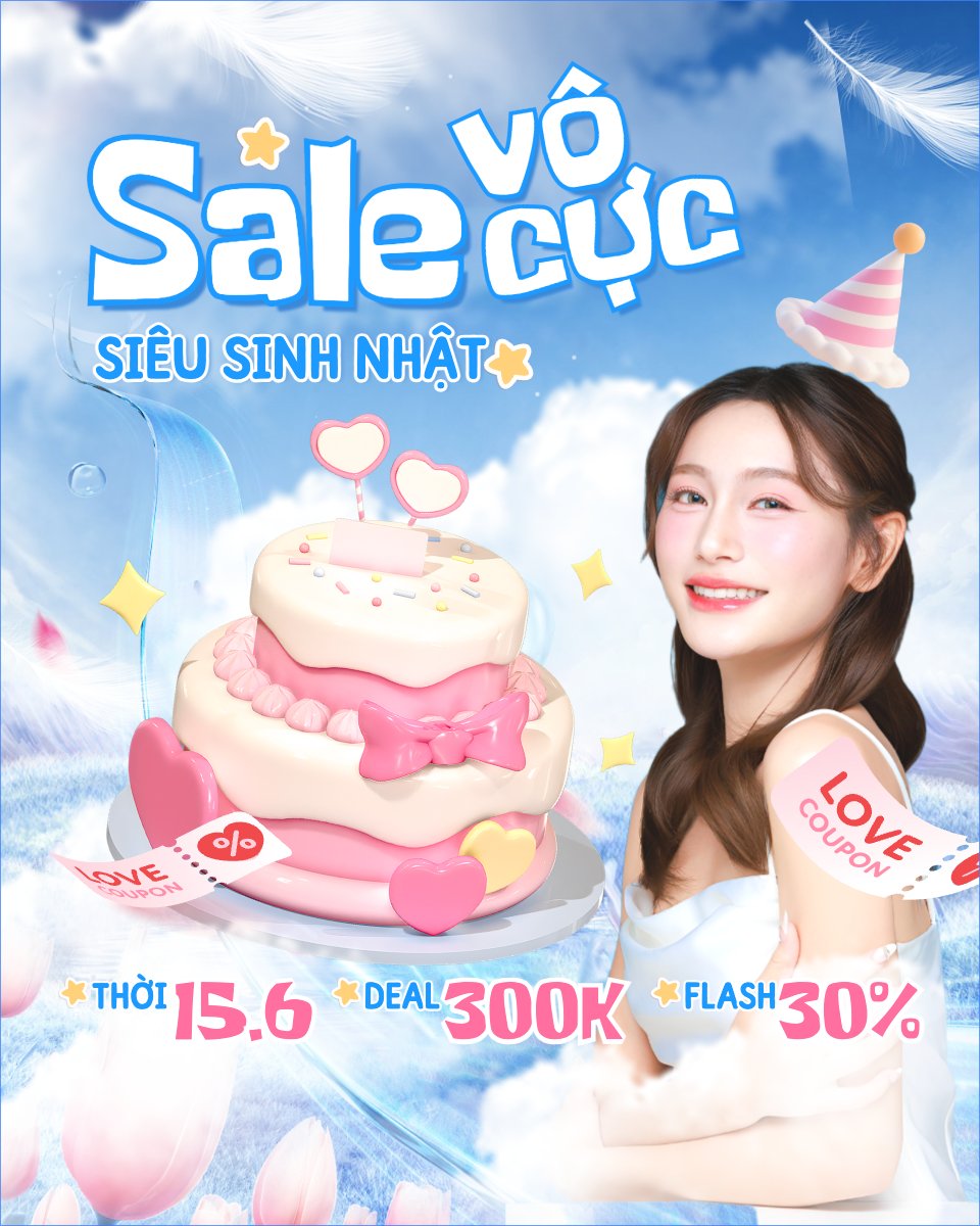 Mẫu Bài post MXH dọc Sale vô cực siêu sinh nhật — LayerPic
