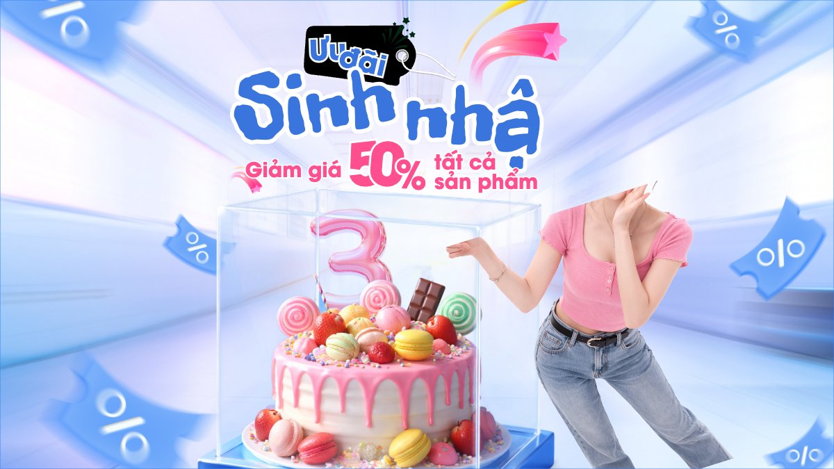 Mẫu Bài post MXH (16:9) Giảm giá sinh nhật — LayerPic