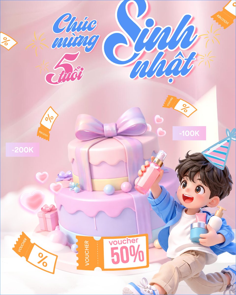 Mẫu Bài post MXH dọc Giảm giá sinh nhật — LayerPic