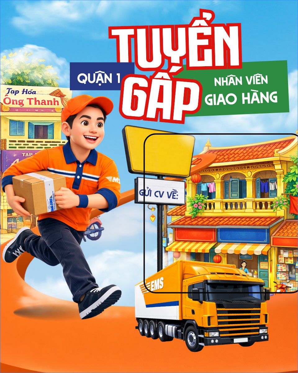 Mẫu Bài post MXH dọc Tuyển gấp nhân viên giao hàng — LayerPic