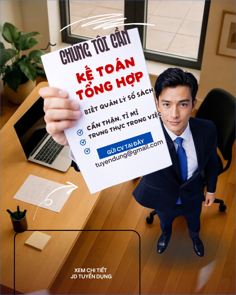 Mẫu Bài post MXH dọc Chúng tôi cần kế toán tônge hợp — LayerPic