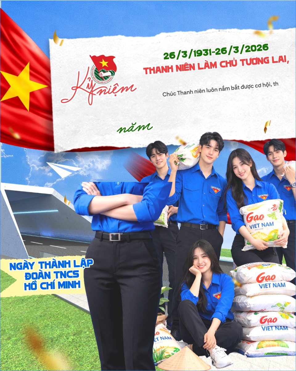 Mẫu Bài post MXH dọc Kỷ niệm 95 năm ngày thành lập Đoàn TNCS Hồ Chí Minh 26/3 — LayerPic