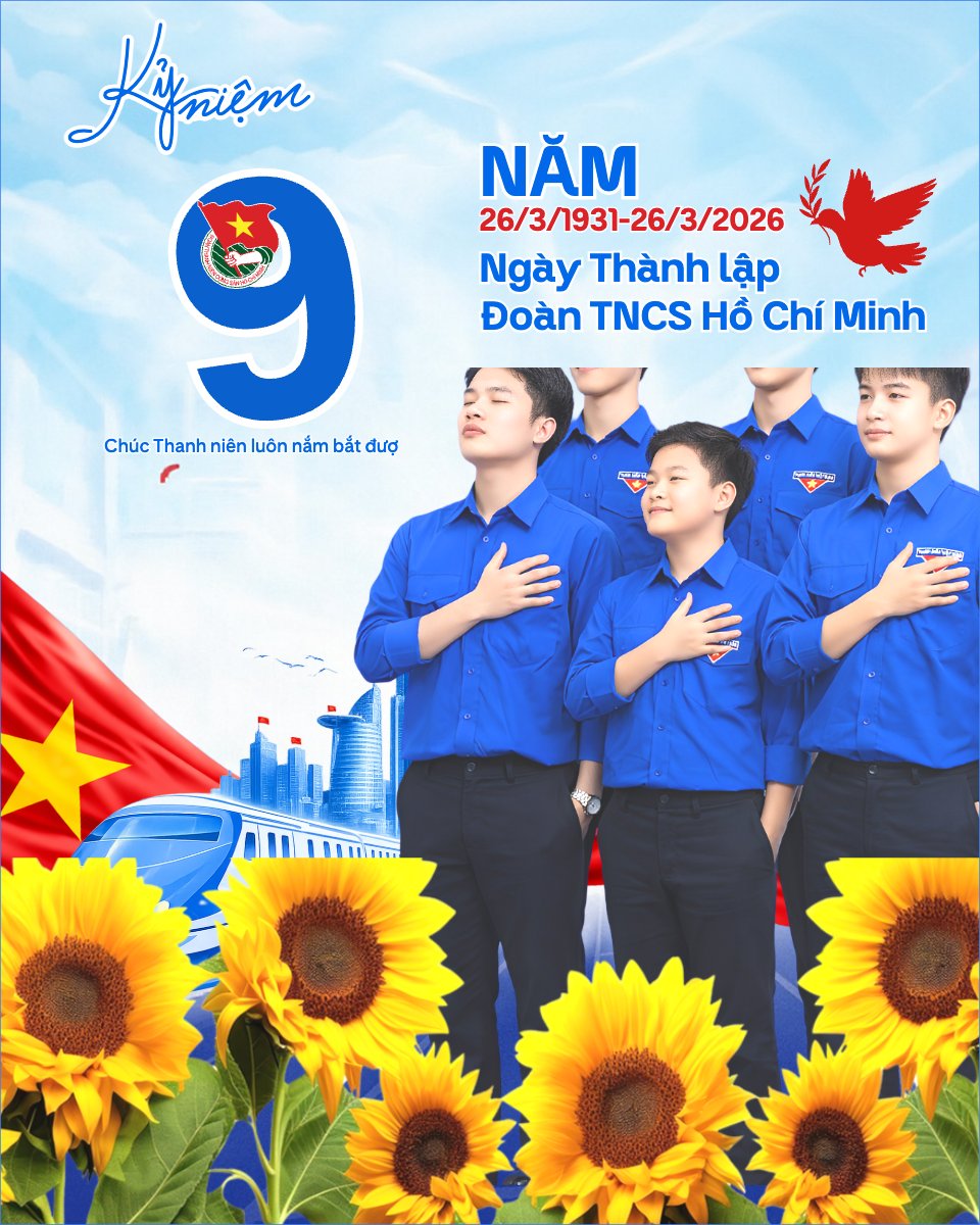 Mẫu Bài post MXH dọc Kỷ niệm 95 năm ngày thành lập Đoàn TNCS Hồ Chí Minh 26/3 — LayerPic