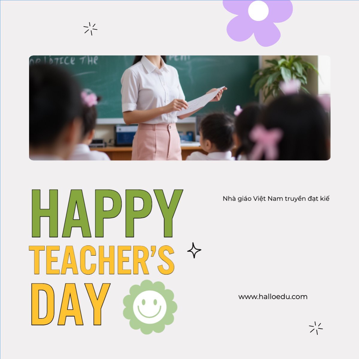 Mẫu Bài post MXH vuông Nhà giáo Việt Nam, teacher's day, giáo dục, education, school, trường học — LayerPic