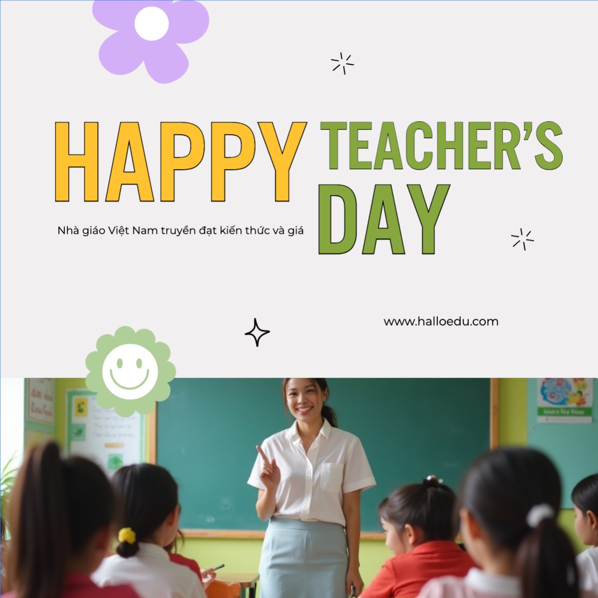 Mẫu Bài post MXH vuông Nhà giáo Việt Nam, teacher's day, giáo dục, education, school, trường học — LayerPic