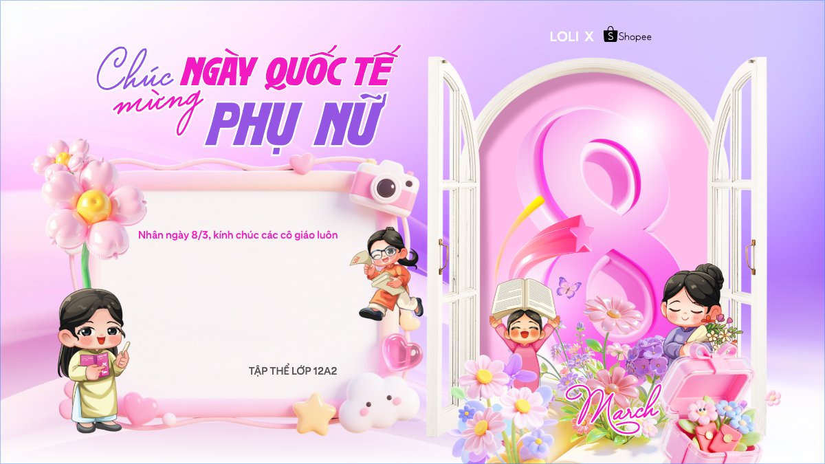 Mẫu Bài post MXH (16:9) Chúc mừng ngày Quốc tế phụ nữ 8/3 — LayerPic