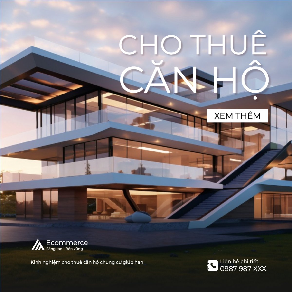 Mẫu Bài post MXH vuông Cho thuê, nhà, xây dựng, build, nội thất, bất động sản, interior, real estate — LayerPic
