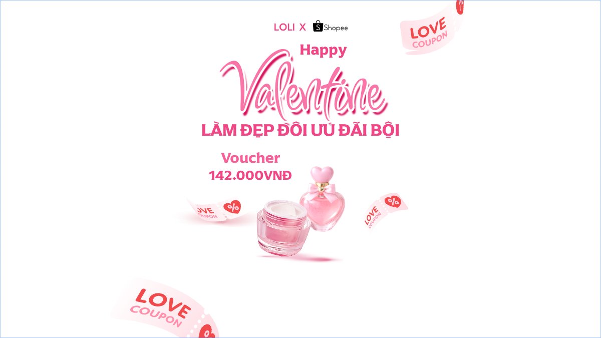 Mẫu Bài post MXH (16:9) Happy Valentine nhân đôi ưu đãi — LayerPic