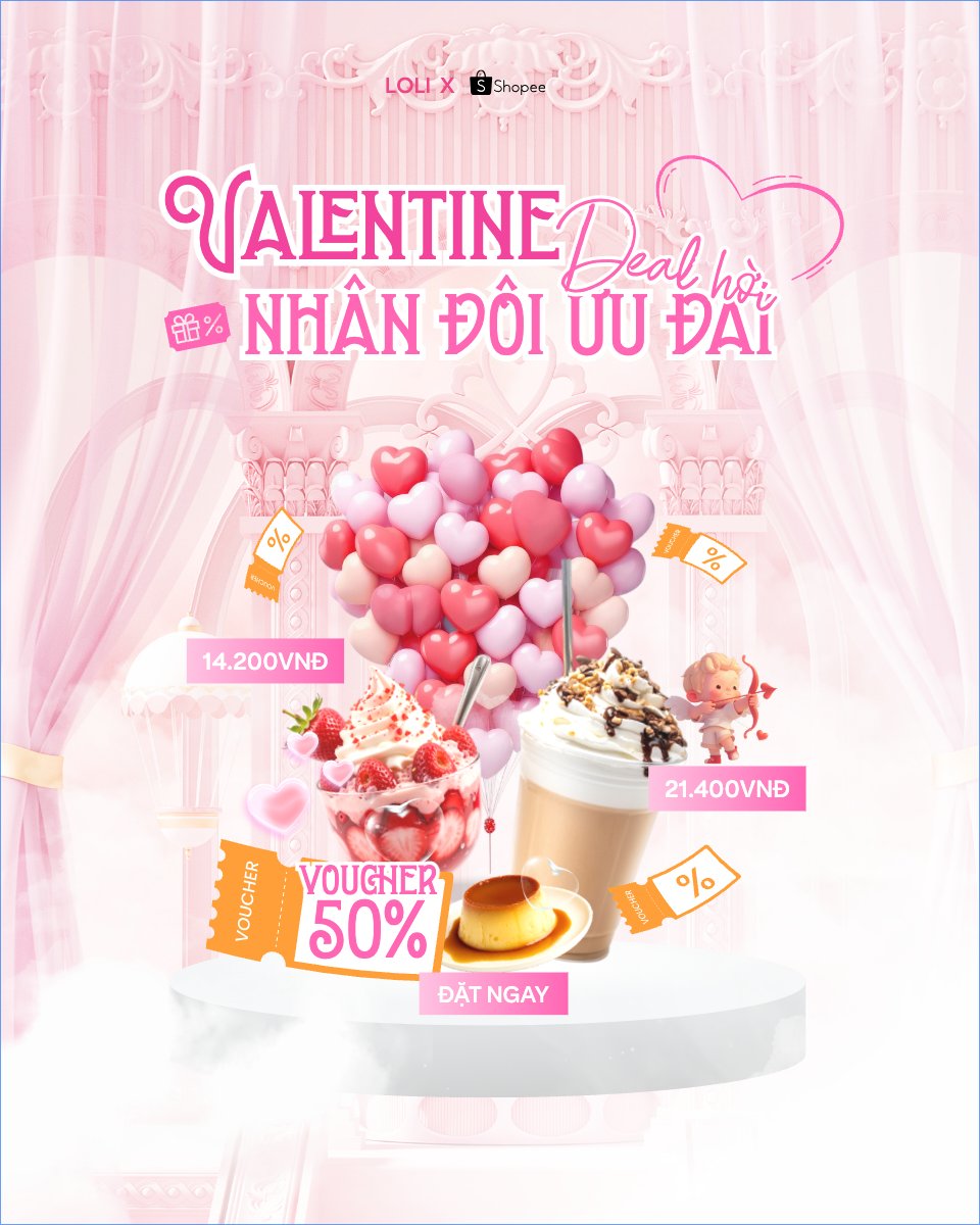 Mẫu Bài post MXH dọc Valentine deal hời nhân đôi ưu đãi — LayerPic