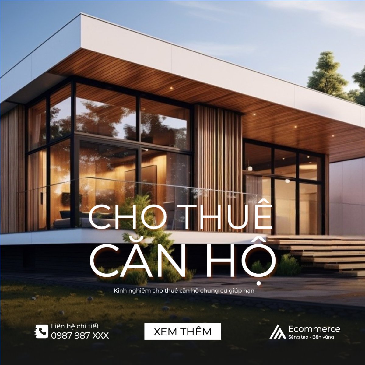 Mẫu Bài post MXH vuông Cho thuê, nhà, xây dựng, build, nội thất, bất động sản, interior, real estate — LayerPic